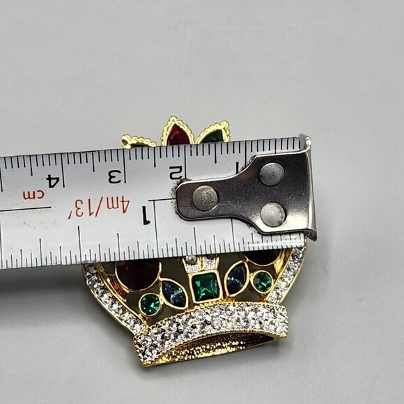 Ciro Crown Pin Brooch Christmas Jewelry Red Green Rhinestones Holiday Royal - Picture 10 of 11